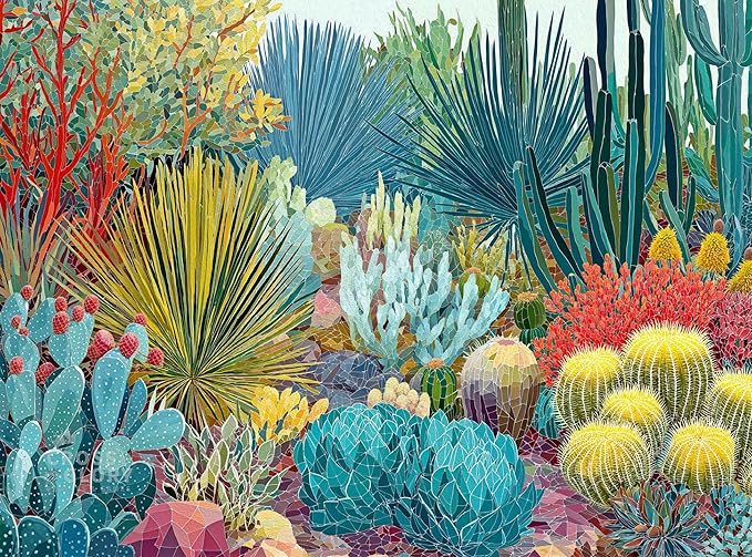 Cross & Glory - Color Without Water - 1000 Piece Jigsaw Puzzle for Adults | Modern Cactus & Succulent Garden Art | Abstract, Design-Forward Nature Puzzle