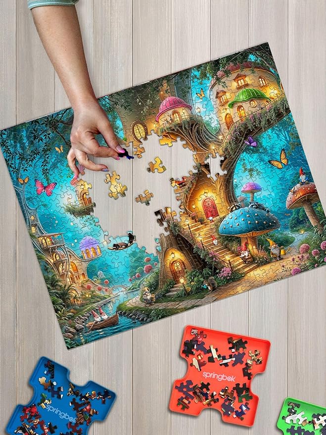 Springbok Gnome Treehouse Village 500 Piece Jigsaw Puzzle for Adults - Poster Now Included - Unique Cut Pieces - Made in USA