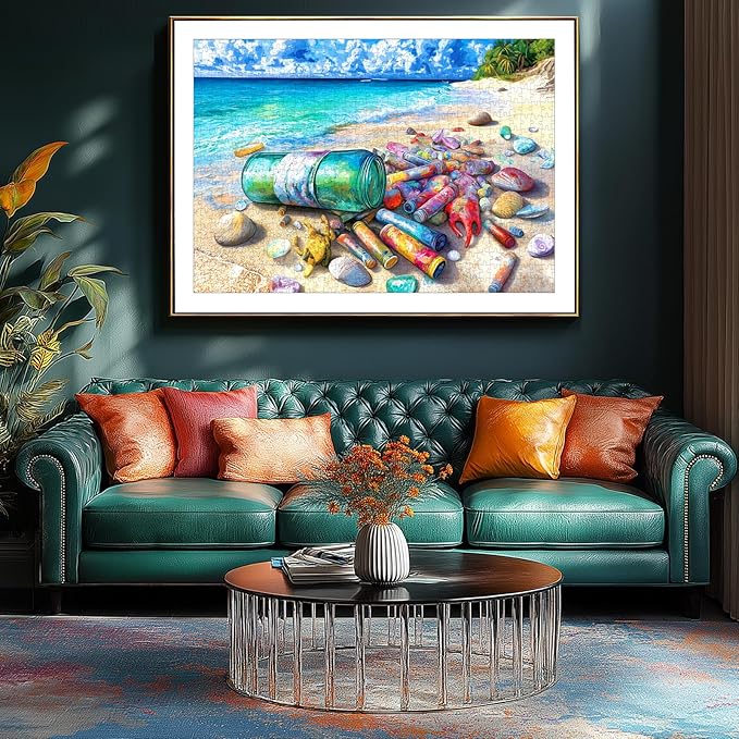 500 Piece Puzzle for Adults, Jigsaw Puzzles with Colorful Beach Message in a Bottle and Shells, Funny Puzzle, Home Decor Birthday Party Gift for Adults Seniors 23"x15"