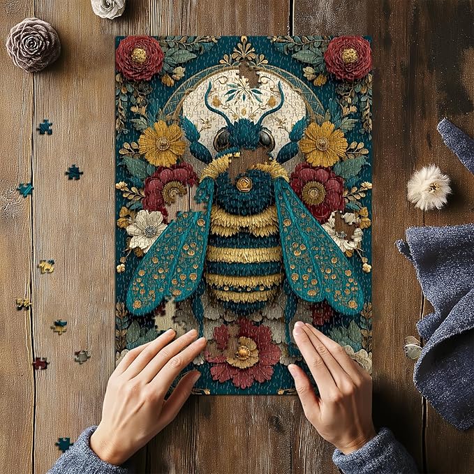 Bee Puzzles for Adults 1000 Pieces, Nature Flower Plant Jigsaw Puzzles, Cute Floral Insect Puzzle, Impossible Challenging Puzzles for Adults