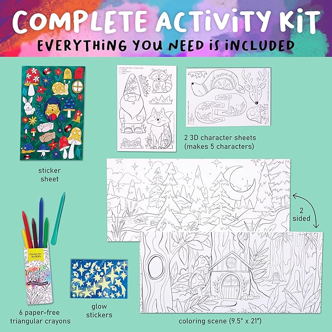Creativity for Kids Wonder Worlds 3D Coloring Craft Kit: Enchanted Forest - Coloring Craft Kit for Kids, DIY Kit for Girls and Boys, Easter Basket Stuffers Kids Gifts (Ages 5+)