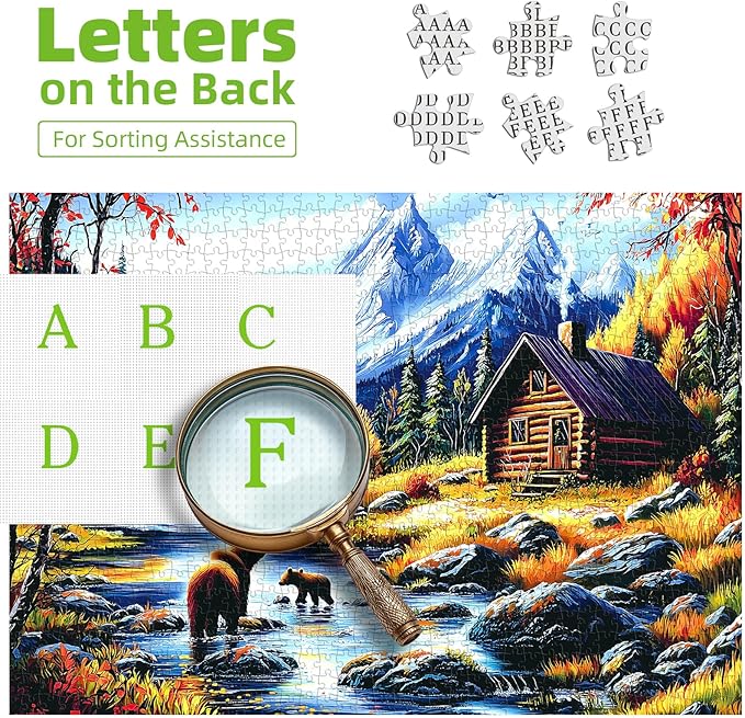Puzzles for Adults 1000 Pieces, Mountain Escape - Fall Landscape with Bears Cabin & Snow Peaks Jigsaw Puzzle for Adults and Teens Family Challenging for Game Nights (27.5 x 19.7 Inch)