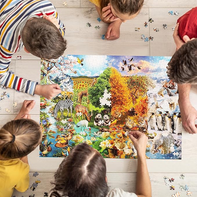 Jigsaw Puzzles for Adults 1000 Pieces, Vibrant Colorful Difficult Challenging Unique Puzzle for Game Night Family Home Decor, 20x27 Inches, Four Seasons