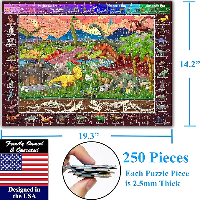 Think2Master Colorful Dinosaurs 250 Pieces Jigsaw Puzzle Puzzle. Great Gift. Size: 14.2” X 19.3””