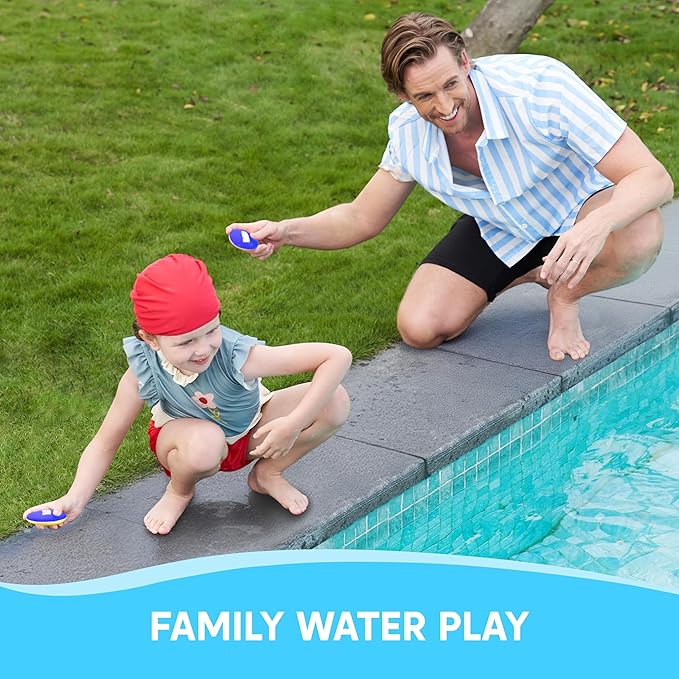 SYNCFUN 4 Pcs Skip Water Balls,Splash Water Bouncing Balls with Mesh Bag, Beach Toys for Kids, Pool Toys for Friends and Family, Fly Swimming Game Adults, Boys,Teens, Great for All Ages