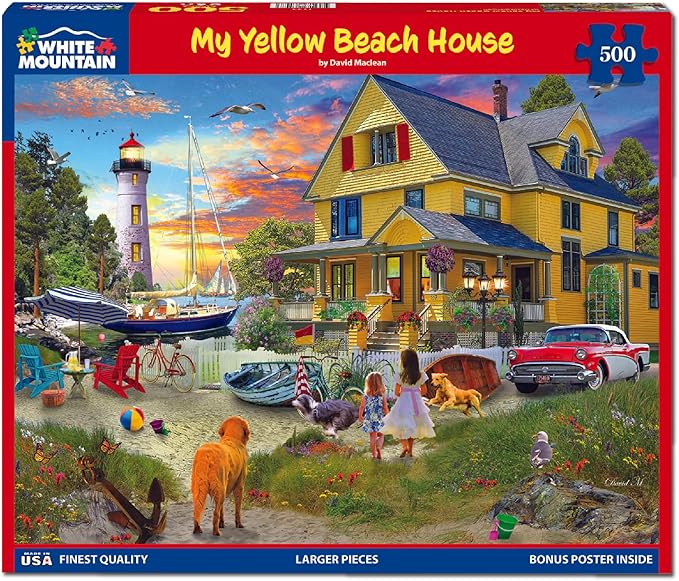 White Mountain 500 Piece Jigsaw Puzzle Summer Nostalgic Lighthouse Puzzles with Large Pieces Gift for Adults 18"x24" - My Yellow Beach House