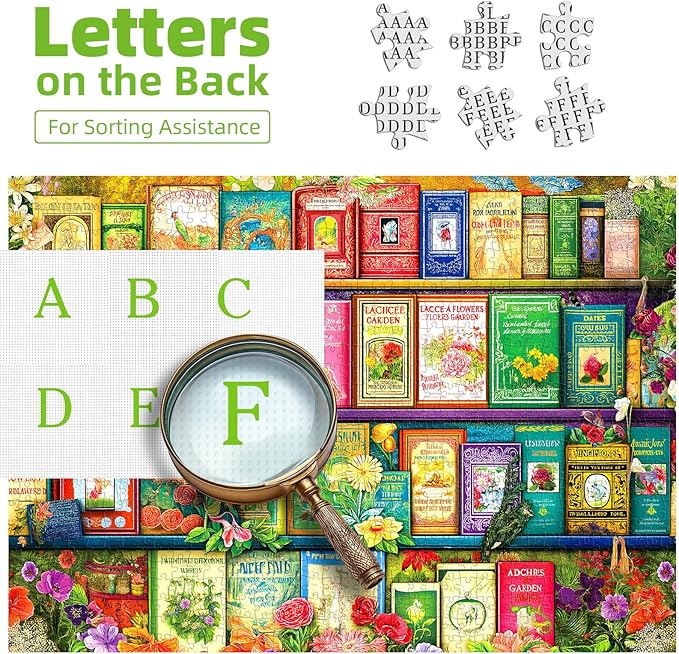 Floral Antique Bookshelf 1000 Piece Puzzle for Adults, Fun Puzzles for Adults 1000 Pieces with HD Print Poster, 27.5" X 19.7" Dust Free, for Gifts Birthday Holiday Party Family Games Lovers