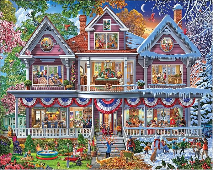 White Mountain 1000 Piece Jigsaw Puzzle Fun House Puzzles with Large Pieces Gift for Adults and Family 24"x30" - Four Season House