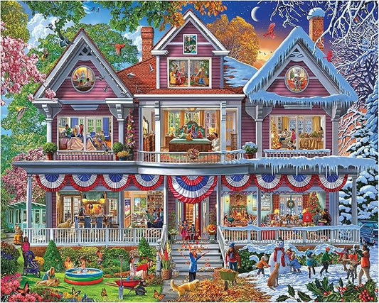 White Mountain 1000 Piece Jigsaw Puzzle Fun House Puzzles with Large Pieces Gift for Adults and Family 24"x30" - Four Season House