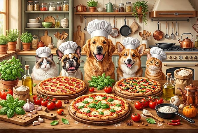 Funny Dog Jigsaw Puzzles for Adults 1000 Pieces, Puppy Pizza Feast 1000 Piece Puzzle for Adults, Fun Hard Difficult Challenging Jigsaw Puzzles 1000 Pieces Family Game Gift