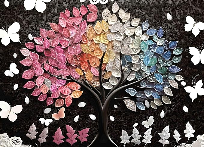 Puzzle for Adults 1000 Pieces,Gradient Crystal Leaf Flowers Tree Puzzle, Challening Impossible Difficult Hard Fun 1000 Pieces Jigsaw Puzzles for Adults Family with Letters on Back