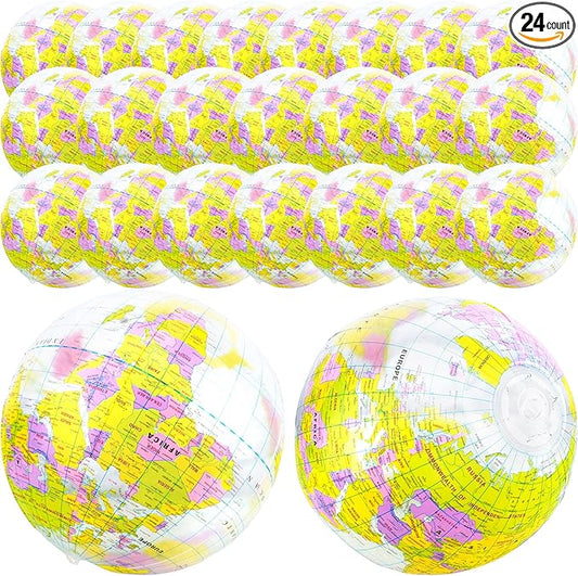16 inches Inflatable Globe Blow up World Globe PVC Earth Beach Ball Globe Toys for Kids Swimming Pool Game Classroom Playing or Teaching Party Favors Decorations
