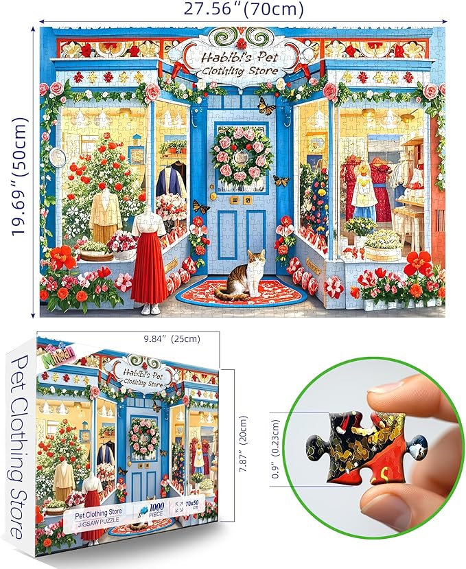 Vibrant Pet Shop 1000 Piece Puzzle for Adults, Fun Puzzles for Adults 1000 Pieces with HD Print & Poster, 27.5 * 19.7 in Dust Free, for Gifts Halloween Christmas Family Games Lovers