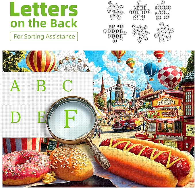 500 Pieces Puzzles for Adults, Amusement Park Jigsaw Puzzles with Food Trucks for Youths Family and Adults Fun Party Challenging Food Family Decoration (23 x 15 in)