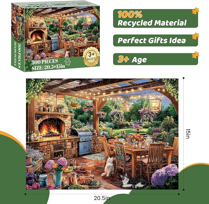 300 Pieces Puzzles for Adults | Manor Cat Jigsaw Puzzles 300 Piece for Children Adults Seniors | Sturdy,Safe Large Piece Puzzle | Engaging & Educational Toys Great Gift for Boys Girls 20.5 x 15 in