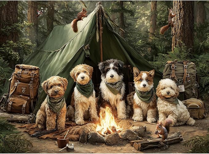 500 Pieces Puzzle for Adults, Puzzles for Adults 500 Pieces, Forest Dogs Camping Jigsaw Puzzle, Challenging Puzzle Perfect for Game Nights, 20.5 X 15 in