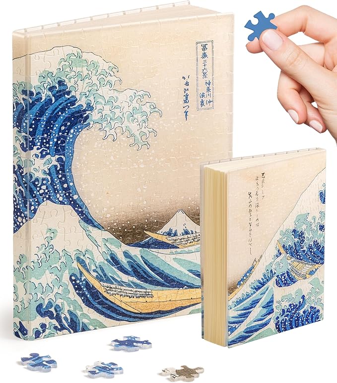 PieceRelax A5 3D Puzzle Journal for Adults, 300 Piece Plastic Jigsaw Book Cover (Includes Notebook) - Katsushika Hokusai - The Great Wave, Unique Gift [YA1066]