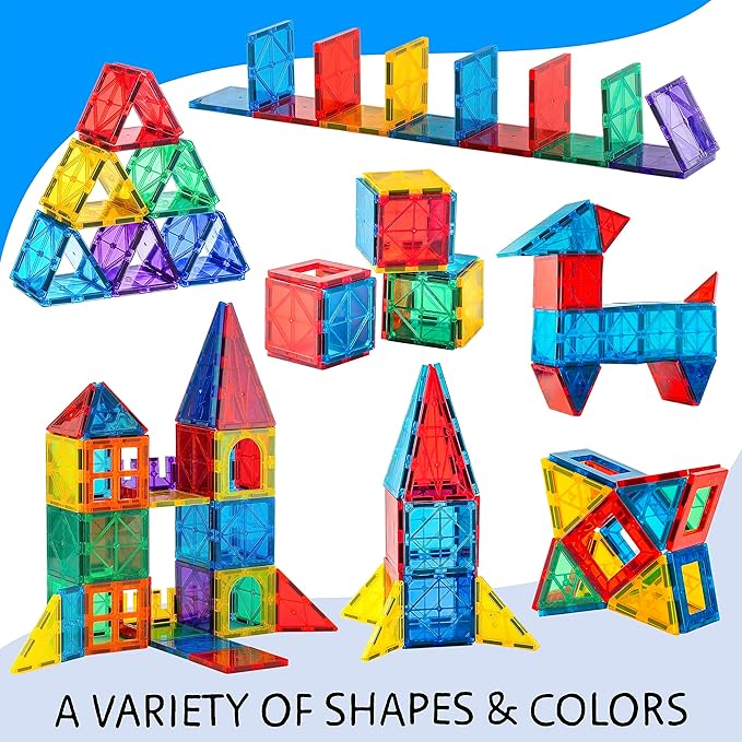 Magnetic Tiles 56 PCS Building Set – Magnetic Building Tiles STEM Toy for Kids & Toddlers Ages 3-8, Magnet Construction Set for Boys & Girls
