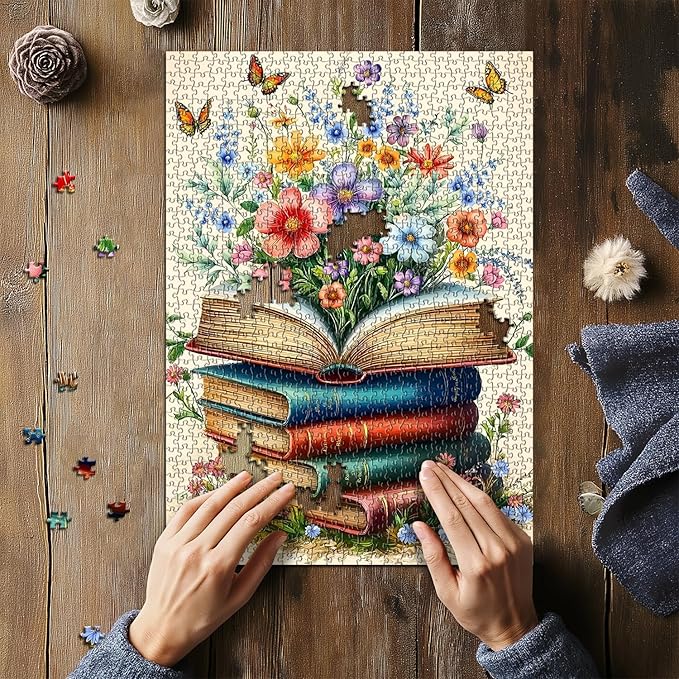 Wildflower Pages Puzzles for Adults 1000 Pieces, PICKFORU Vintage Literary Blossom Jigsaw Puzzle, Retro Flower Book Page Floral Themed, Spring Plant Art Puzzles for Adults