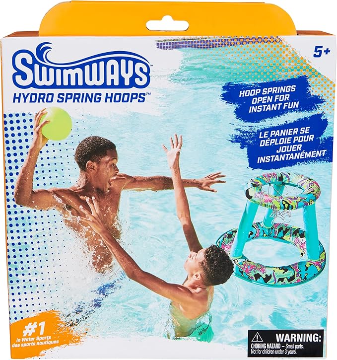 SwimWays Hydro Spring Hoops Inflatable Basketball Hoop, Waterproof Basketball Set with Hoop and Ball, Outdoor Games, Water Toys for Ages 5 and Up