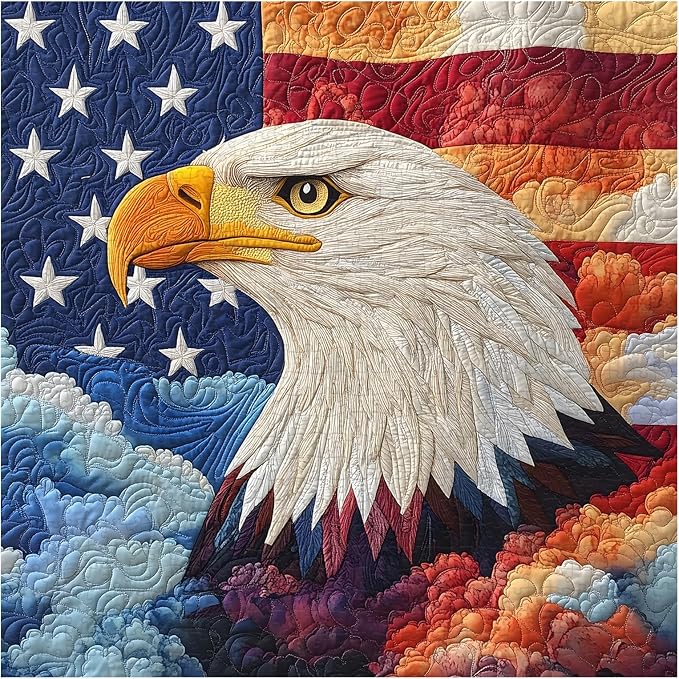 PICKFORU Embroidery Eagle Jigsaw Puzzles 1000 Pieces, American Flag Puzzles for Adults, Colorful Patch Theme as Home Decor