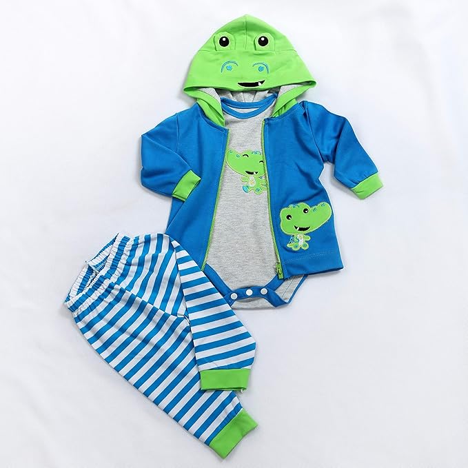 Reborn Baby Doll Clothes Boy Crocodile Set for 17- 18 inch Reborn Doll Boy Blue Outfit Accessories 3pcs