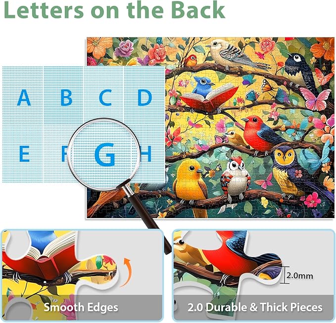500 Piece Puzzles for Adults, Art Birds Jigsaw Puzzles for Adult 500 Pieces, Recycled Cardboar Challenge Puzzle Seniors Friends for Gift Birthday Party Games Family, 20.5"x15" Dust Free Puzzle