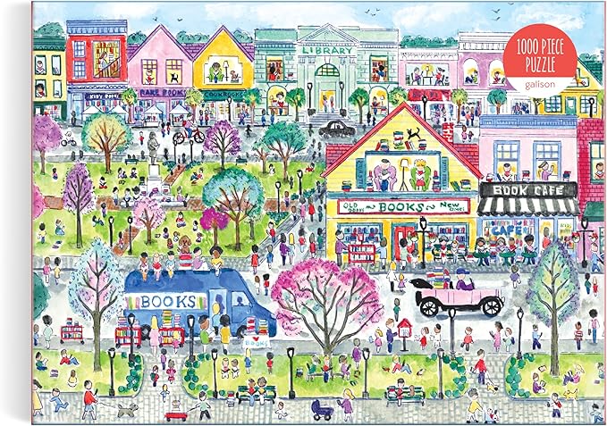 Galison Book Townscape – 1000 Piece Michael Storrings Jigsaw Puzzle Featuring Beautiful Artwork of A Book Themed Neighborhood