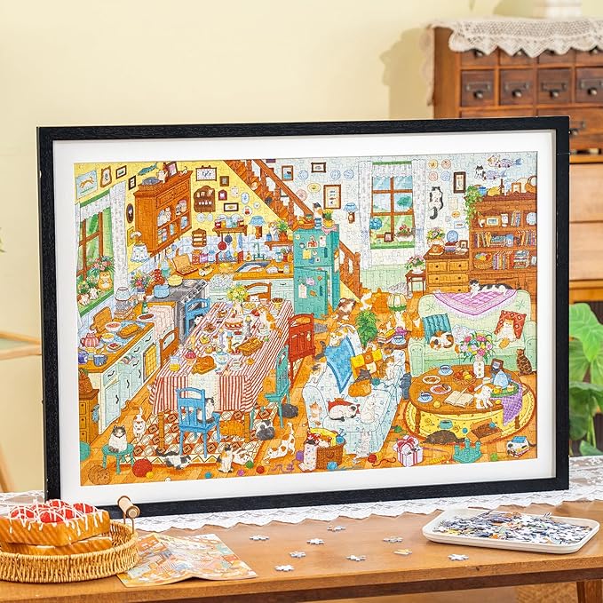 MOMIBOOK Puzzles for Adults 1000 Pieces Jigsaw Puzzles of Let's Play Hide-and-Seek Together, Painting Image Living Room Difficult Challenging Impossible Puzzle Unique Party Christmas Birthday Gifts