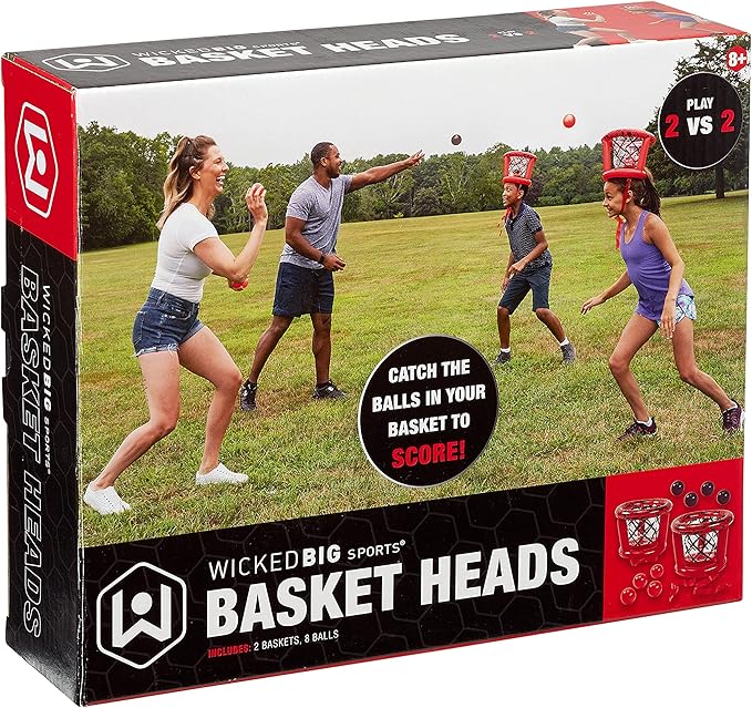 Wicked Big Sports Inflatable Basket Heads, Funny Basketball or Toss Game for Outdoor or Indoor Play, Red (1913)