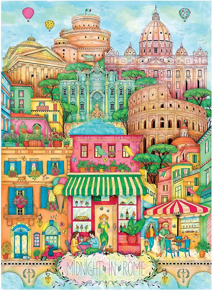 Hard & Challenging 1000 Piece Puzzle for Adults – Rome at Midnight by Madalina Tantareanu – Features Colosseum, Trevi Fountain, St. Peter’s Basilica – Difficult 27x20 Jigsaw by KI Puzzles