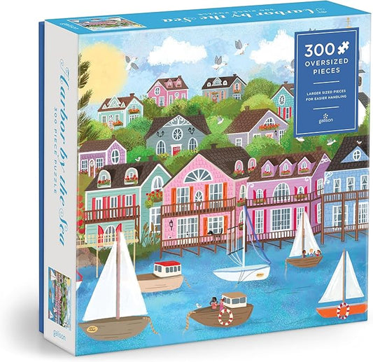 Galison Harbor by The Sea – 300 Piece Joy Laforme Oversized Jigsaw Puzzle Featuring Beautiful Artwork of New England Summer Paradise