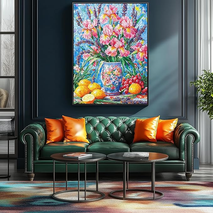 Colorful Floral 500 Piece Jigsaw Puzzles for Adults Vintage Vase with Iris Flower Still Life Art Puzzles with Letters on Back Perfect for Family Seniors Game Nights Adult (23”x15”)