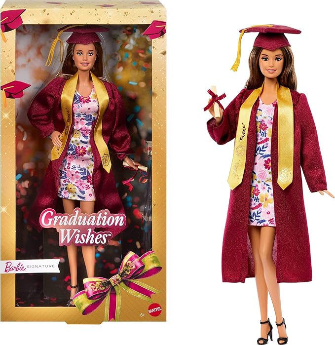 Barbie Signature Graduation Wishes Fashion Doll with Burgundy Robe & Tassel Cap, Collectible Toy in Giftable Packaging