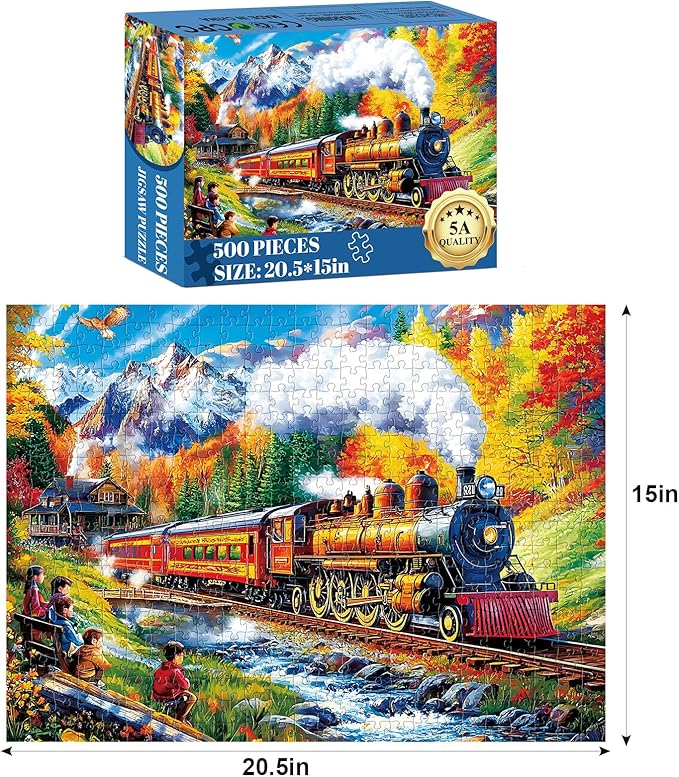 500 Piece Puzzle for Adults,Mountain Train Puzzles for Adults Elderly,Recycled Cardboard Winter Landscape Puzzles 500 Piece,Challenging Family Game Great Gift for Friends,20.5 x 15 in