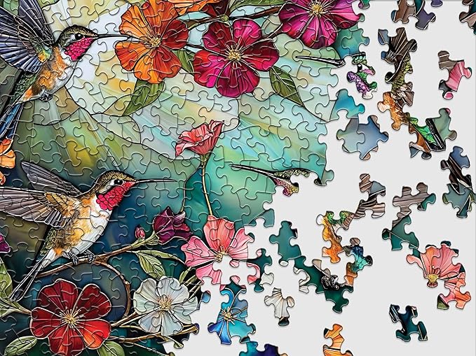 Springbok Hummingbird Hover 500 Piece Jigsaw Puzzle for Adults - Hummingbirds and Flowers - Unique Cut Pieces - Made in USA