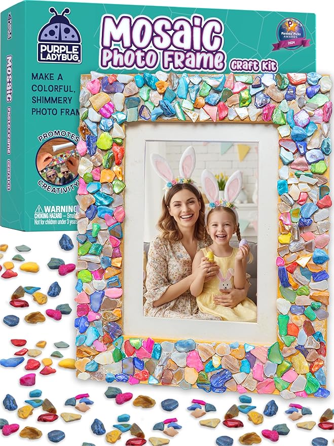 PURPLE LADYBUG DIY Mosaic Photo Frame Crafts for Girls 8-12 6-8 - Great Gift for Teens Tweens, Fun Craft Kit for Kids & Girl Birthday Gifts for 7 8 9 10 11 12 Years Old