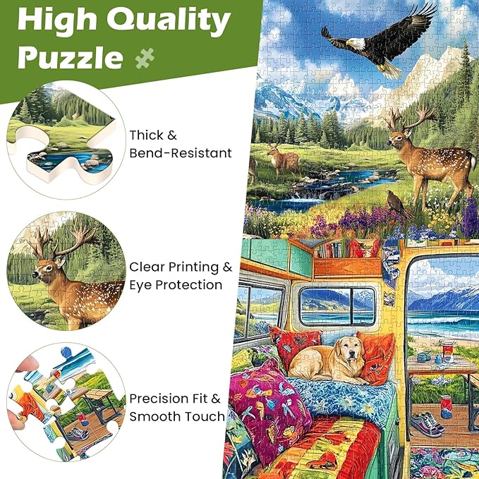2 Pack 500 Pieces Puzzle for Adults,Grassland Snow Mountain Scenery Puzzles,Deer Jigsaw Puzzles 500 Pieces,RV Travel Puzzles 500 Piece Adult Puzzle Challenging Family Activity Great Gift