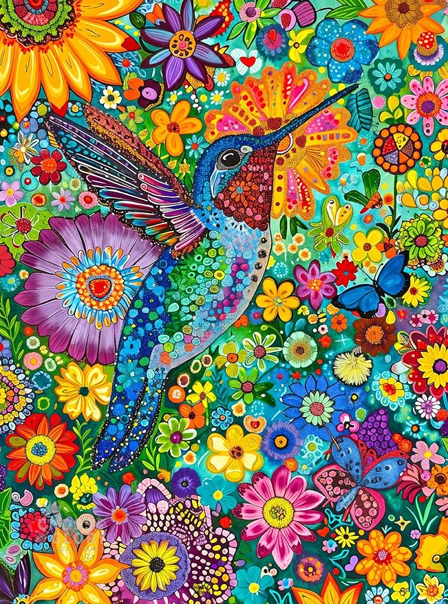 Cross & Glory – 1000 Piece Jigsaw Puzzle for Adults |The Hummingbird Affair | Elegant Golden Hummingbird Garden Puzzle | Vibrant Floral Artwork | 20x27 Inches | Flower Puzzle