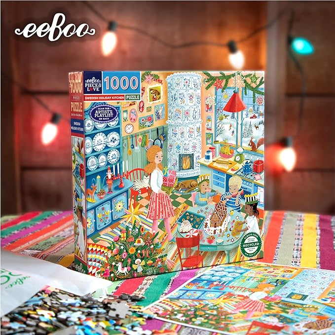 eeBoo 1000 Piece Puzzle - Swedish Holiday Kitchen Jigsaw Puzzle for Adults, Square 23" x 23" Made with Recycled Board & Vegetable-Based Ink