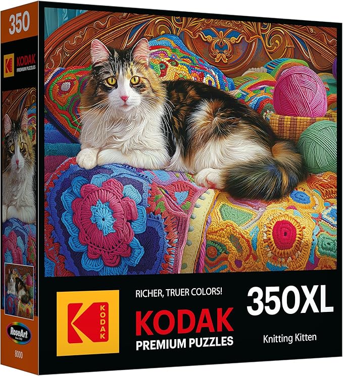 RoseArt - Kodak Premium - Knitting Kitten - 350 Piece Jigsaw Puzzle for Adults