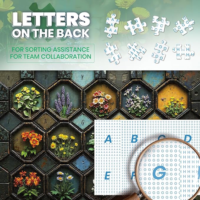 Puzzles for Adults 1000 Pieces, Flower Plant Mosaic Garden, Nature 1000 Piece Puzzle for Adults Seniors, Hard Jigsaw Puzzles 1000 Pieces with Letters on Back for Family Fun Gift, 1:1 Poster