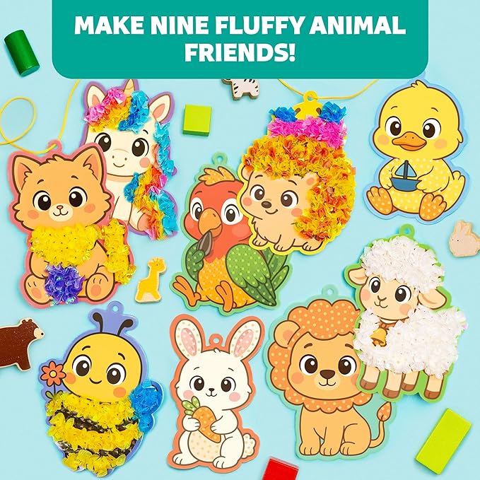 Poke-In Craft Animals Kit for Kids Ages 4-9 – Mess-Free Poke It Art Set with 9 Foam Animals & 1000+ Fabric Squares for Girls, Boys & Toddlers –Chidrens Punch Craft & Tufting Kit for 4 Year Old+