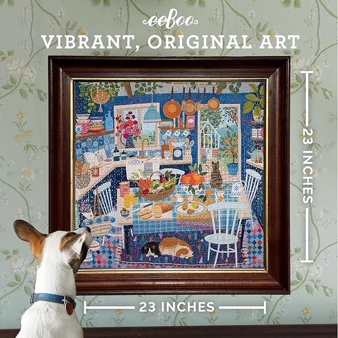 eeBoo 1000 Piece Puzzle - Blue Kitchen Jigsaw Puzzle for Adults, Square 23" x 23" Made with Recycled Board & Vegetable-Based Ink