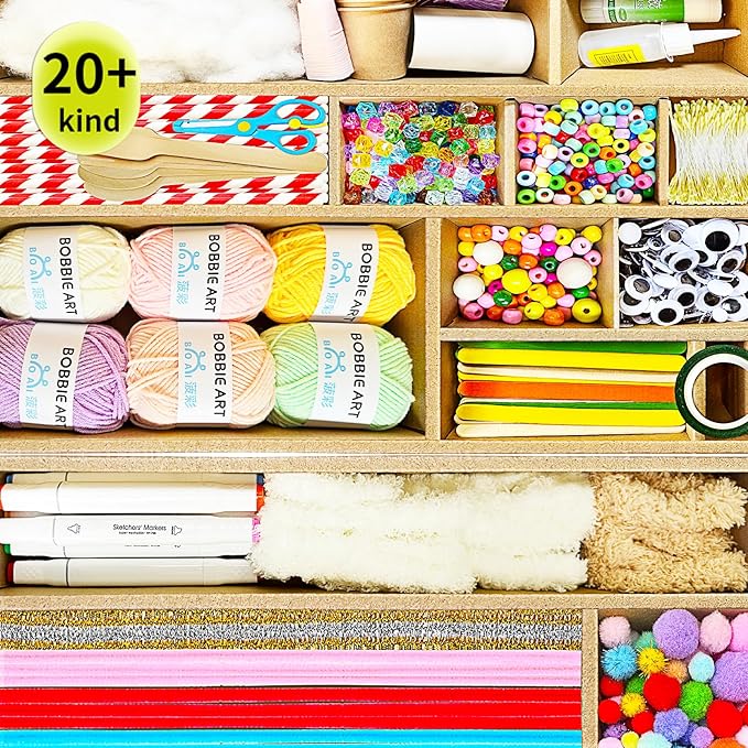 Fusihey Craft Supplies for Kids – Kids Craft Kit Box with 3000+ Pieces, Arts and Crafts Kit for Kids Ages 4‑8 & 8‑12, Storage Craft Box for Girls Boys, Bulk Art Materials Set Gift