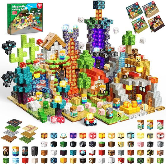 200PCS Magnetic Blocks with 8 Base Plate - 24PCS Light Blocks,Magnetic Construction Cube for Kids,STEM Sensory Educational Toys for Boys & Girls & Autism Ages 3+ Birthday Gifts