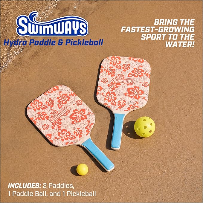 Swimways Hydro Paddle & Pickleball Set, Pickleball Paddles and Balls for Pool, Lake and Beach Games, Outdoor Toys for Kids and Adults Aged 5 & Up