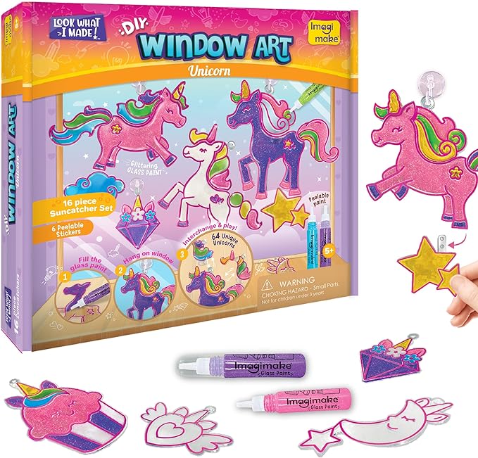 Imagimake Window Art Unicorn | Stained Glass Kit | Unicorn Girls Toys Age 6-8 | 6 Year Old Girl Birthday Gift | Easter Art and Crafts for Girls 8-12 | DIY Suncatcher Kit for 5,6,7,8,9,10,11,12 Year
