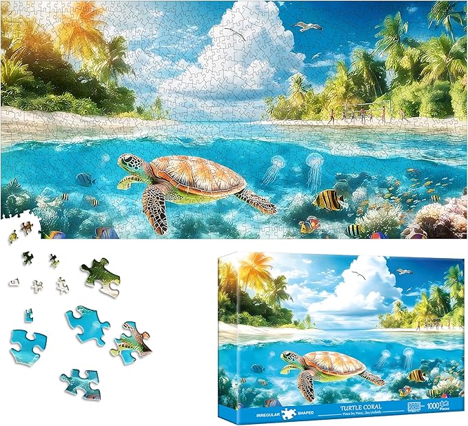 Bimkole Turtle Puzzles for Adults 1000 Pieces, Coral Paper Jigsaw Puzzle 1000 Pieces - Fun and Challenging Family Decoration Puzzle Great Gift Idea, Finished Size is 31.5 x 16.14 in