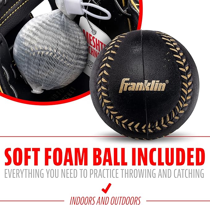 Franklin Sports Kids Baseball Glove + Foam Ball Sets - Meshtek Youth Teeball Gloves for Kids + Toddlers - Left + Right Hand Throw - 9.5" Inch